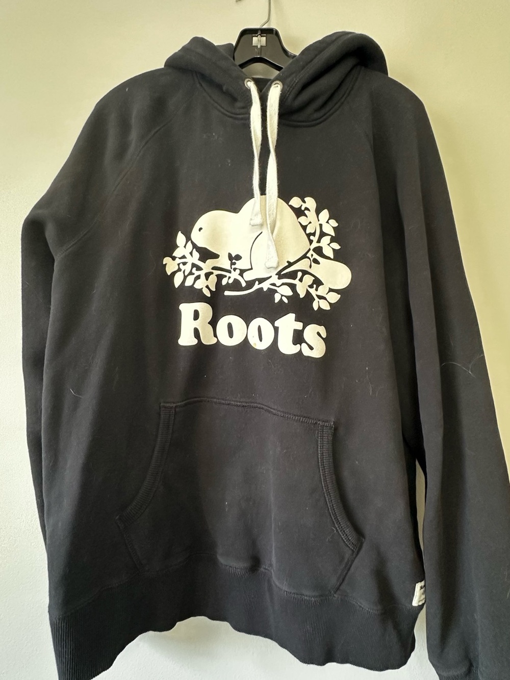 Roots Black Crewneck Hoodie with White Logo